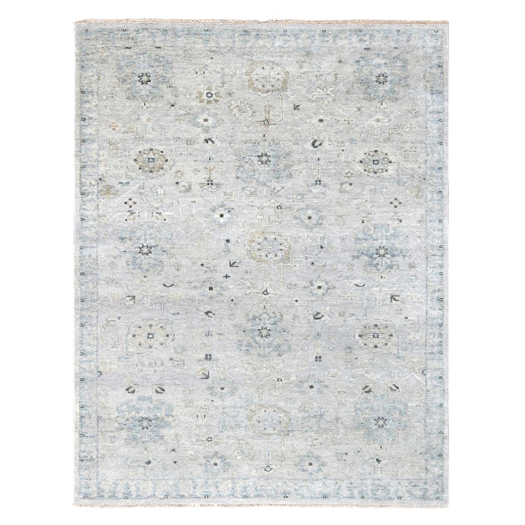 Oyster Gray, Supple Collection, Oushak All Over Design, Soft Velvety Wool, Hand Knotted, Natural Dyes, Oriental Rug